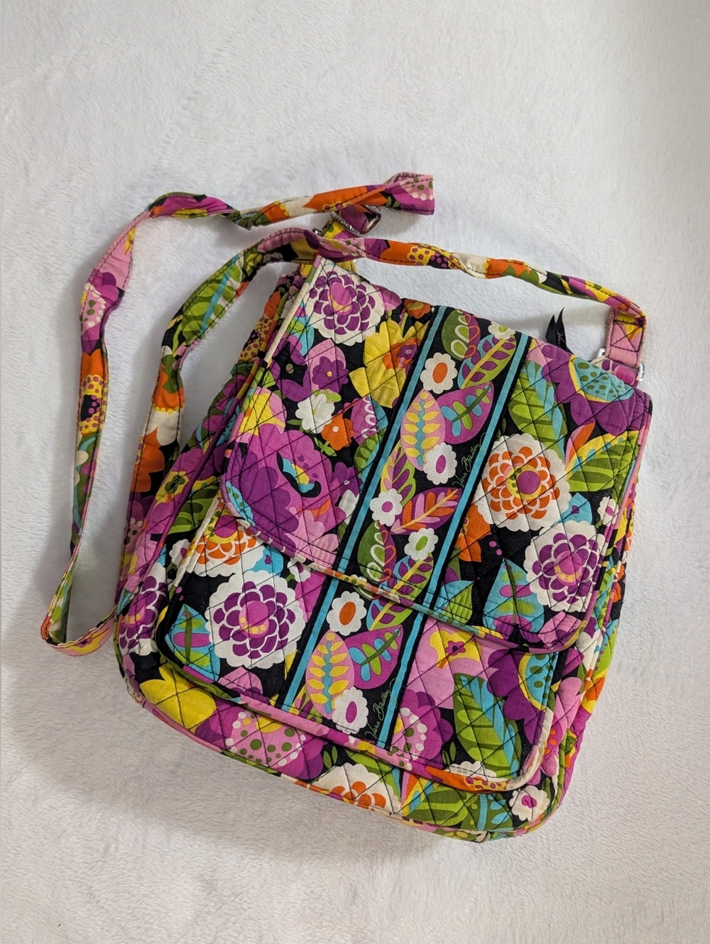 Vera Bradley Floral Quilted Crossbody Bag in Purple Multi Vibrant Colors